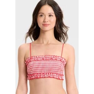 Colsie red and white plaid gingham check smocked bralette size xl new cotton